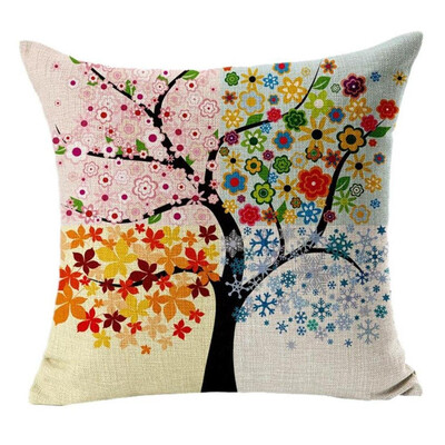 

UpperX Tree Flowers Printed Pillows in Linen Sofa Vintage Pillow Case Four Seasons Tree
