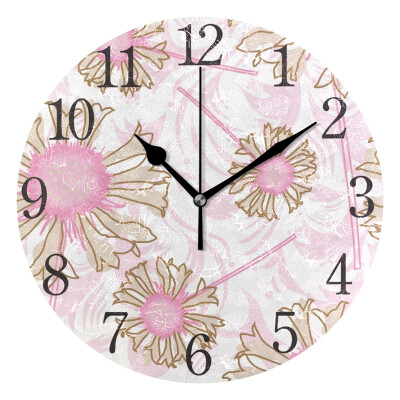 

Wall Clock Arabic Numerals Design Pink Dandelion Round