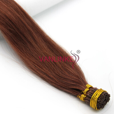 

100 Stands 16"-26" Real Human Hair Extensions Straight Keratin Stick I-Tip 33 Dark Auburn