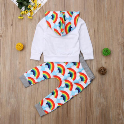 

US 2Pcs Cute Infant Baby Girls Rainbow Hoodies Tops Pants Outfits Sets Clothes