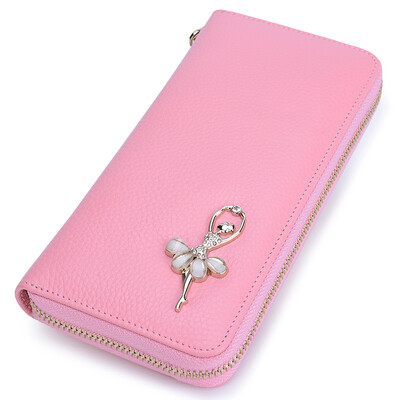 

Scarecrow mexican lady wallet sweet diamonds first layer cowhide zipper long handbag ladies handbag MYH40209L-01 pink