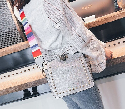 

2018 FASHION SEQUINS WOMAN LUXURY BRAND HIGH QUALITY RAINBOW STRAP DESIGNER SHOULDER BAG STUDS CLUTCH