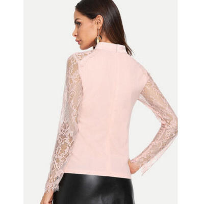 

Women Ladies Tie Neck Raglan Lace Sleeve Top Blouse Bow T-Shirt Party Formal Top