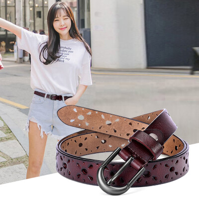 

HAUTTON ladies leather Korean version of the simple belt decoration fashion pin buckle thin waist belt 918310559 alloy buckle dark coffee color body