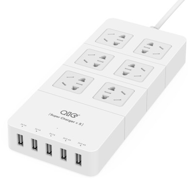 

QIC HP6A5U Smart 5USB Charging 8A6 15 Meter Socket Lightning SurgeOverload Protection StripPatchboardTerminal BoardTray White