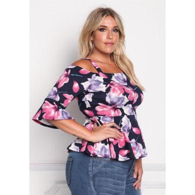 

Womens Floral Long Sleeve Cotton Casual Blouse Shirt Tops Fashion T-shirt New