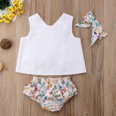 

Newborn Baby Girls Outfits Set Cross Back Vest Tops T-shirtRuffle Shorts Briefs