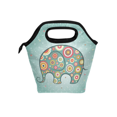 

Lunch Tote Bag Flower Elephant Travel Picnic Insulated Lunch Handbags Portable Zipper Lunch Bag Box