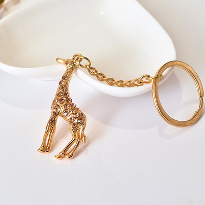 

2019 New Giraffe Deer Pretty gray peach Enamel Crystal HandBag Pendant Keyring Keychain For Car key holder