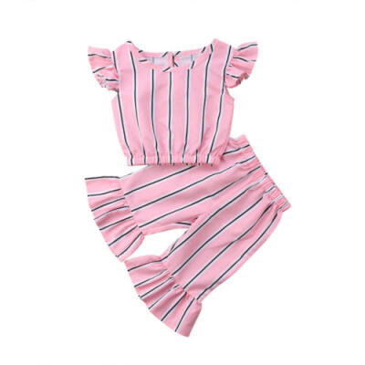 

Striped Kids Baby Girls Crop Tops T-shirt Long Pants Outfits Set Clothes Summer