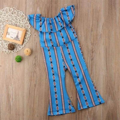 

Kids Baby Girl Off shoulder Floral Romper Jumpsuits Blue Trousers Outfit Clothes