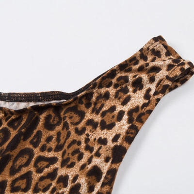 

Womens bare shoulders Sleeveless Leopard Stretch Leotard Bodysuit Romper Blouse