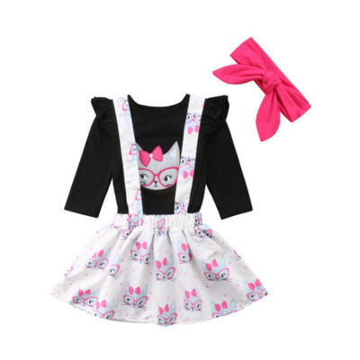 

Fashion Toddler Baby Girls Long Sleeve T-shirt TopsSkirtHeadband 3pcs Suit Set