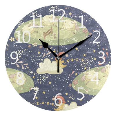 

Wall Clock Arabic Numerals Design Cute Sheep And Sleepy Moon Round