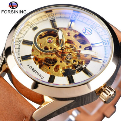 

Forsining Mens Casual Sport Watch Genuine Leather Top Brand Luxury Army Military Automatic Mens Wrist Watch Skeleton Clock