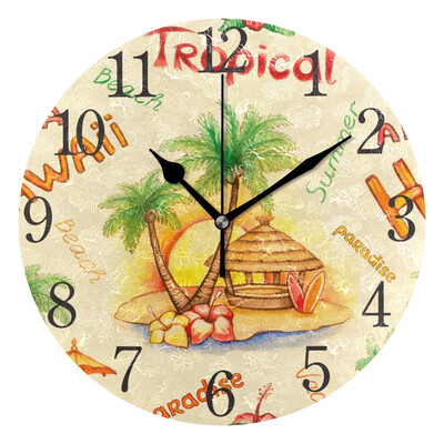 

Wall Clock Arabic Numerals Design Tropical Hawaii Summer Round