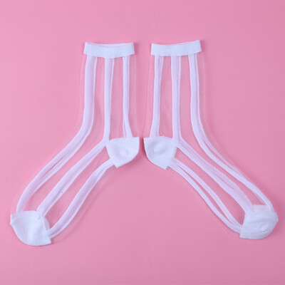 

LIONZONE Newly Women Korean Fashion Lace Ruffle Crystal Silk Ankle Sock Glass Black Sexy Thin Transparent Socks Wholesale