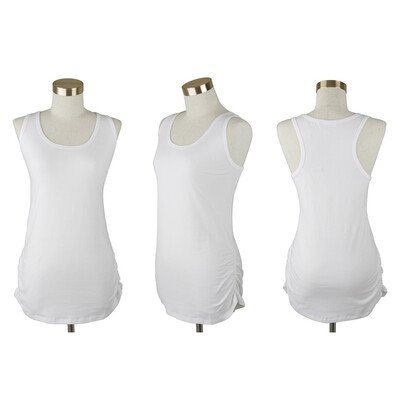 

Womens Sleeveless Tops Basic Cami Tank Top Racer Back Long T-Shirts Side Shirring