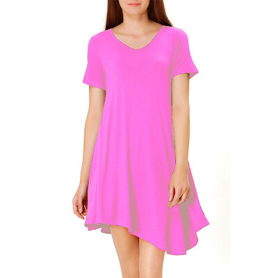 

Summer Fashion Women Casual Short Sleeve Blank Loose Plus Size 2XL T Shirts Dress