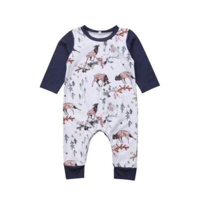 

Newborn Kids Baby Boys Girls Deer Print Tops Romper Long Pants Outfits Clothes