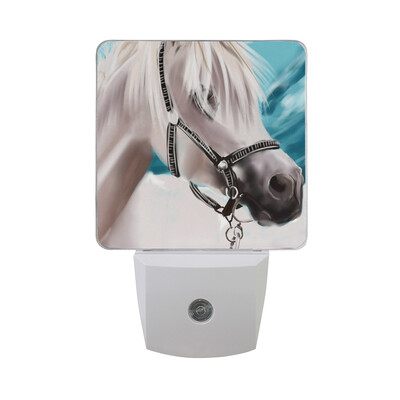 

ALAZA LED Night Light With Smart Dusk To Dawn SensorHorse Animal With Blue Background Plug In Night Light