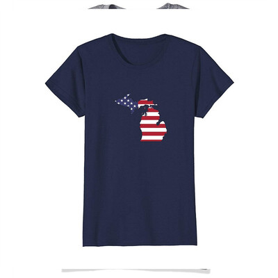 

4th Of July Michigan State American Flag Party T-Shirt