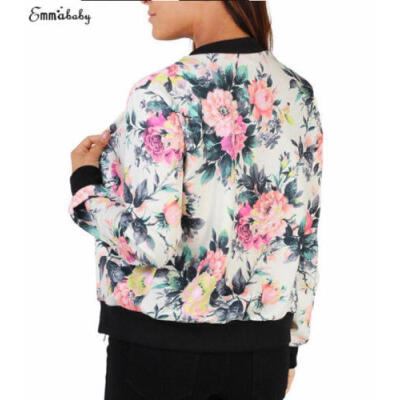 

Women Ladies Flower Jacket Coats Zip Up Biker Flight Casual Top Coat Outwear