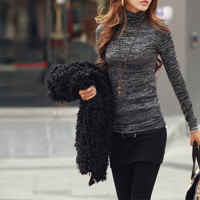 

Chic Women Casual Long Sleeve Knitwear Turtleneck Sweater Slim Blouse Jumper