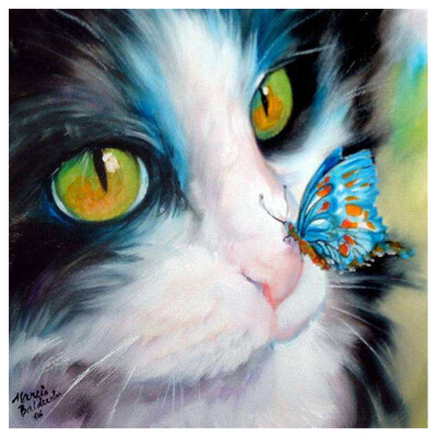 

UpperX Full 5D Diy Diamond Painting Cross Stitch "Cat Butterfly" 3D Diamond Embroidery Rhinestone Mosaic Decor Paintings