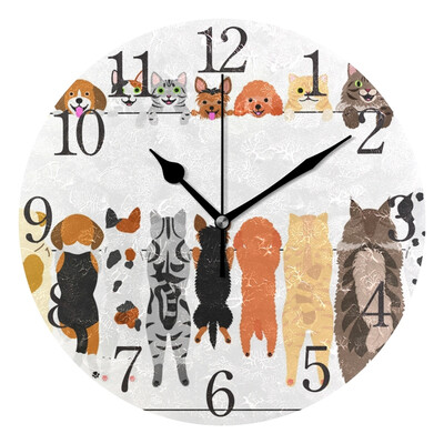

Wall Clock Arabic Numerals Design Standing Dogs Cats Round