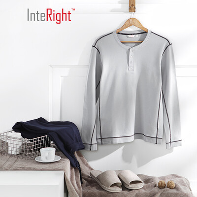 

INTERIGHT home service mens cotton Henry collar long-sleeved trousers suit home service gray