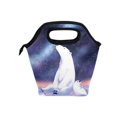

Insulated Lunch Tote Bag White Bear Travel Picnic Lunch Handbags Portable Zipper Lunch Bag Box