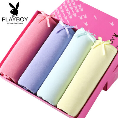 

Playboy underwear female elastic cotton mid-waist hip no trace female briefs net color shorts head 4 gift box mixed color mixed color