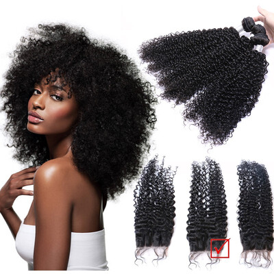

High Quality i-Dishy Malaysian Curly Wave Human Hair 3 Bundles With Closure 8A Natural Color Deep Curly Hair For Black Women
