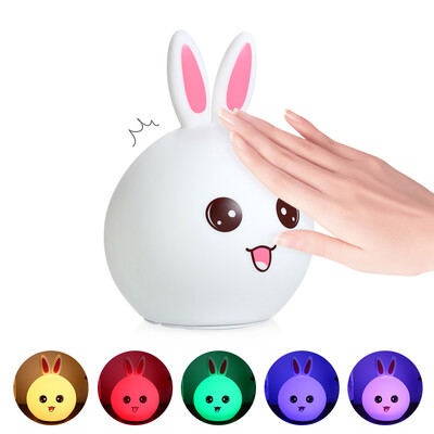 

USB Rechargeable LED Silicone Rabbit Lamp Tap Control Changable RGB Colors Night Light for Baby Nursery Kids Room--Blue