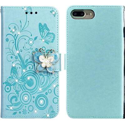 

MOONCASE Apple iPhone 7 Plus8 Plus Butterfly Rhinestone Embossed Leather Case - Green