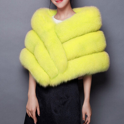 

Fashion Yellow Faux Fur Shawl Women Formal Cheongsam Wedding Dress Scarf Soft Fox Lady Winter Warm Bride Cape