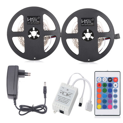 

2pcs x HML 5M 24W RGB 2835 SMD 300 LED Strip Light with IR 24 Keys Remote Control DC AdapterEU Plug