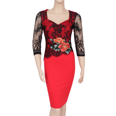 

Autumn New Stylish Embroidery Lace Casual Geometric Sexy Lace Women 2017 Women Casual Female Bodycon Party Pencil Dress