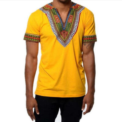 

2017 Mens African Clothing Dashiki Style Cotton Printing Tops Man T Shirt