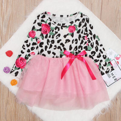 

US Stock Toddler Kids Baby Girls Outfits Long Sleeve Tops Tutu Skirt Floral Rose