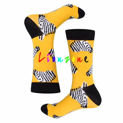 

LIONZONE Men Women Neutral Socks For Lovers With Colorful Animals Zabra Geometry Funny Streetwear Cotton Long Socks Men