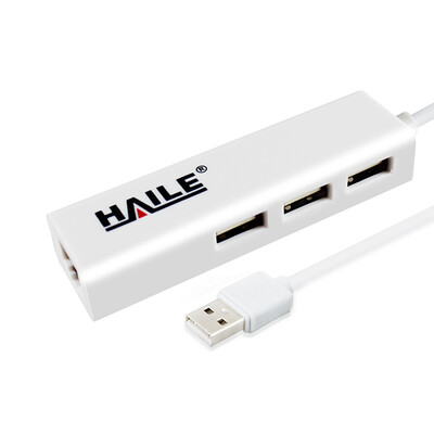 

Haile HU-201-3 USB20 cable 100M network card USB to RJ45 network cable interface notebook external network card 3 USB HUB hub white