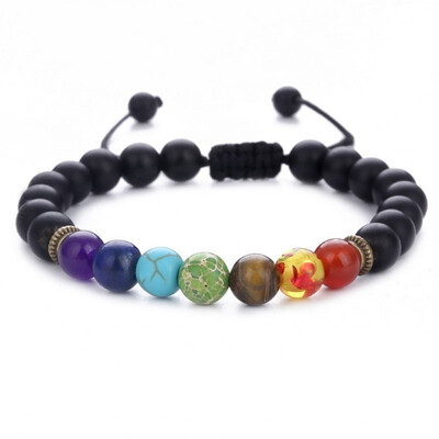 

Seven chakra energy stone bracelet natural green gold stone tiger eye can be adjusted to weave yoga wheel bracelet health care bra