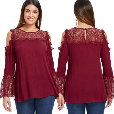 

AU Womens Cold Shoulder Loose T-Shirt Long Sleeve Casual Summer Tops Blouse Tee