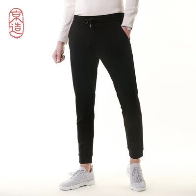

Beijing made mens knit beam feet sanded casual pants drawstring solid color autumn&winter thick section black 30 17078A