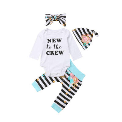 

Newborn Infant Baby Girls Boys Long Sleeve TopsPantsHeadbandHat Outfits 4Pcs