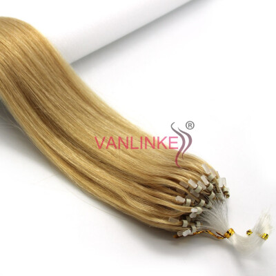 

Micro Ring Beads Easy Loop Tip Womens Human Hair Extensions Straight 100s 14-26" 24 Blonde