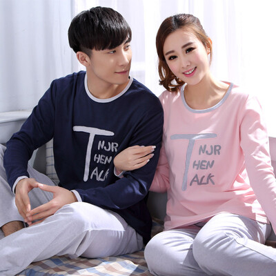 

【Jingdong supermarket】 Antarctic pajamas home service cute men and women letters solid color cotton long-sleeved home service suit N675X20011-3T word male
