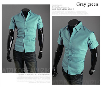 

New 2015 Summer British Shirt Mens Slim Fit Man Short Sleeve Shirts Men's Clothing Slim Casual shirts 17 Coloe 5 Size XXXL